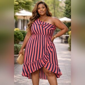 Asymmetrical Striped Dress in Red and Blue